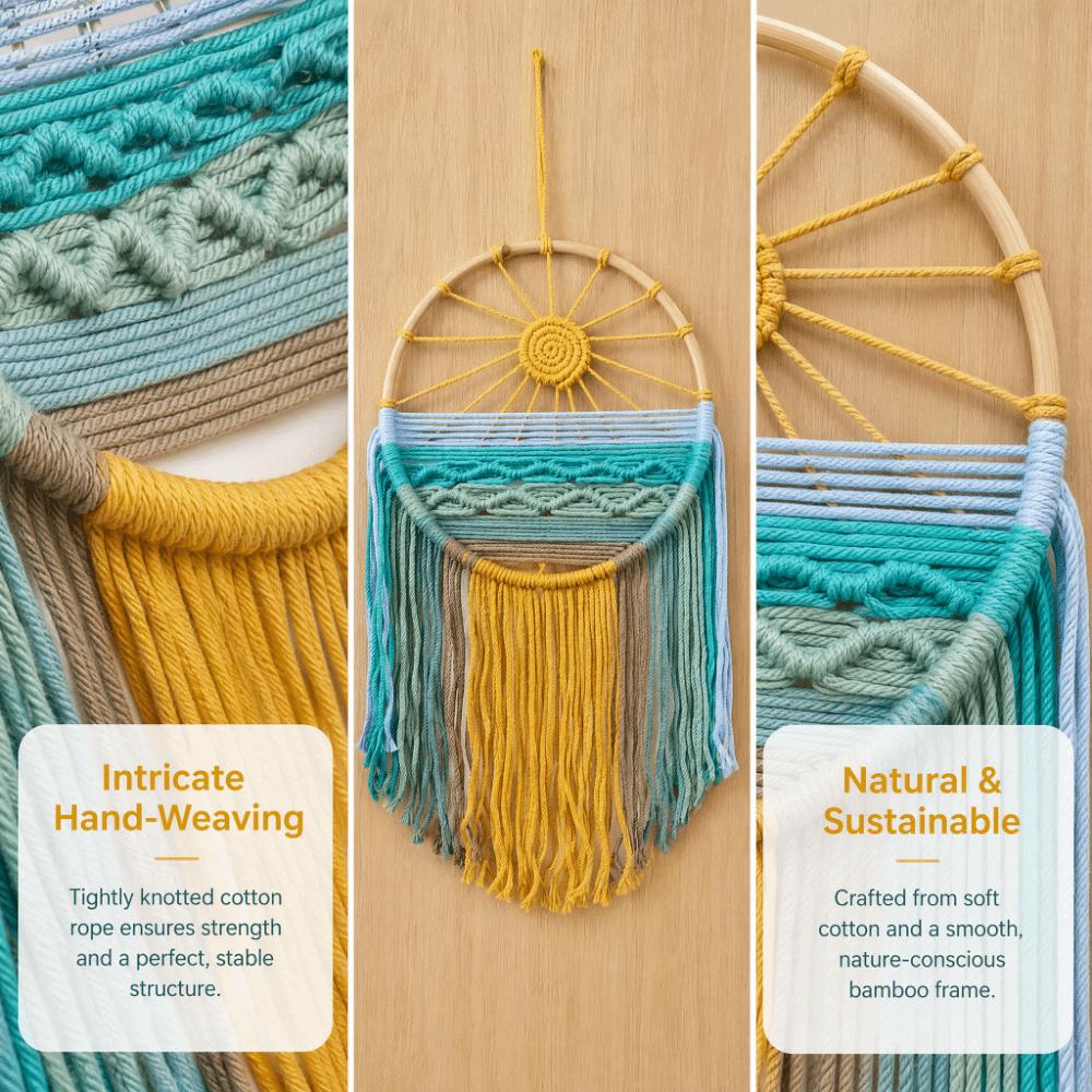Yellow Macrame Wall Hanging 11.81x 23.62in Boho Tapestry Wall Art for Apartment