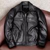 New Autumn Mens Genuine Leather Jacket Pure Top Grain Cowhide Casual Lapel Coat Plus Size Middle Aged Outerwear