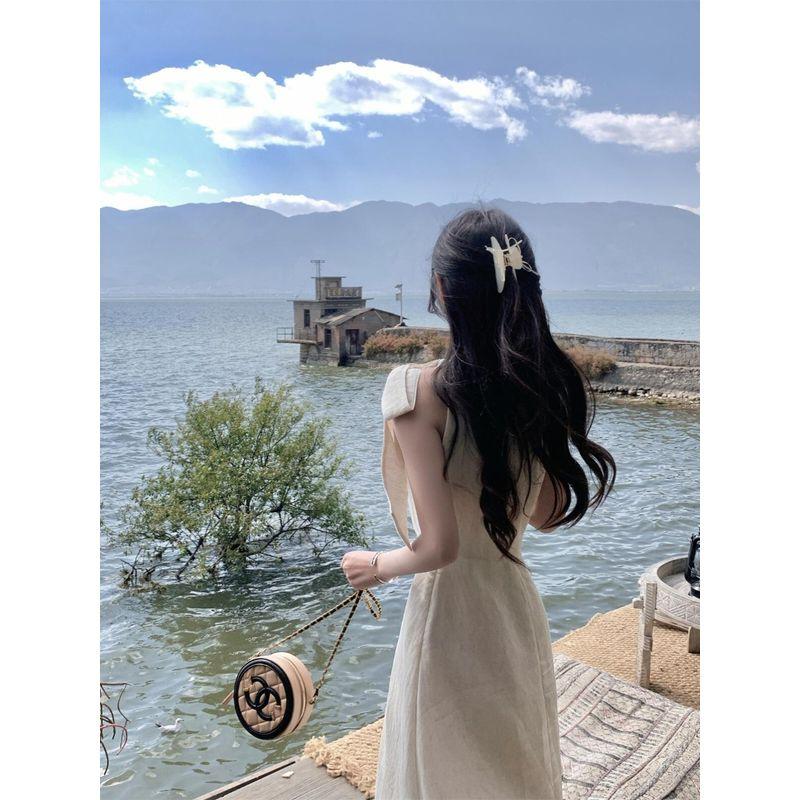 Women's Clothing Apricot Summer Slim Fit A- Line Dress Bows