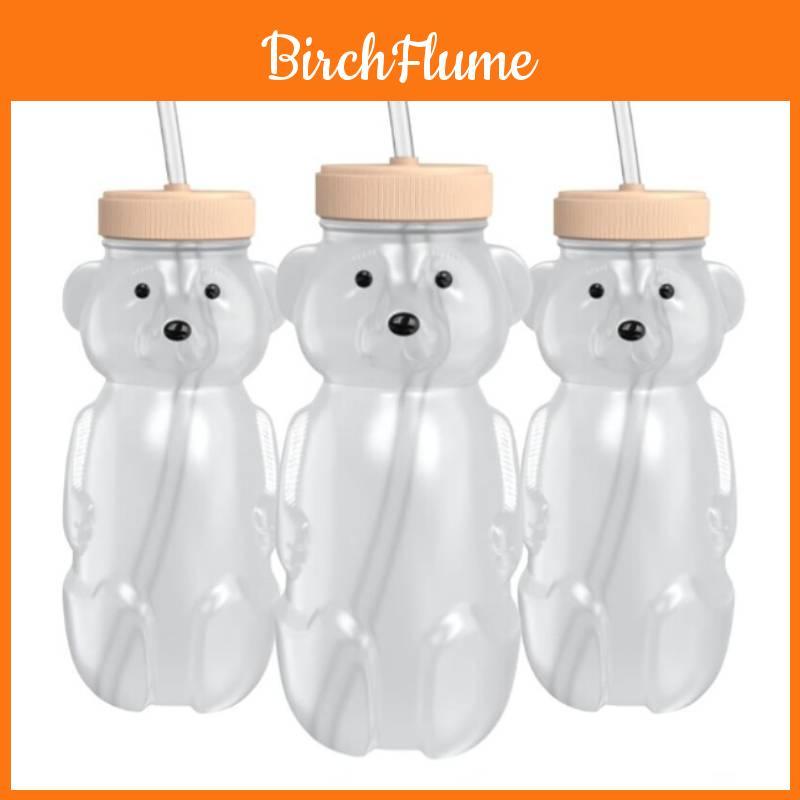 Small Bear Drink Cup Set With Silicone Straws And Brushes For Kids And Teens