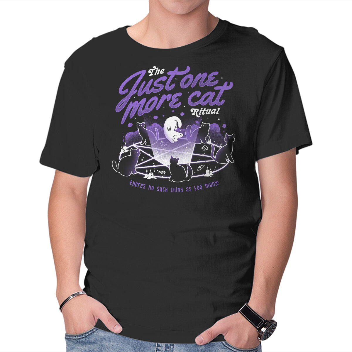 Unisex Crew Neck T-Shirt Just One More Cat Ritual Graphic Short Sleeve Casual Tee L