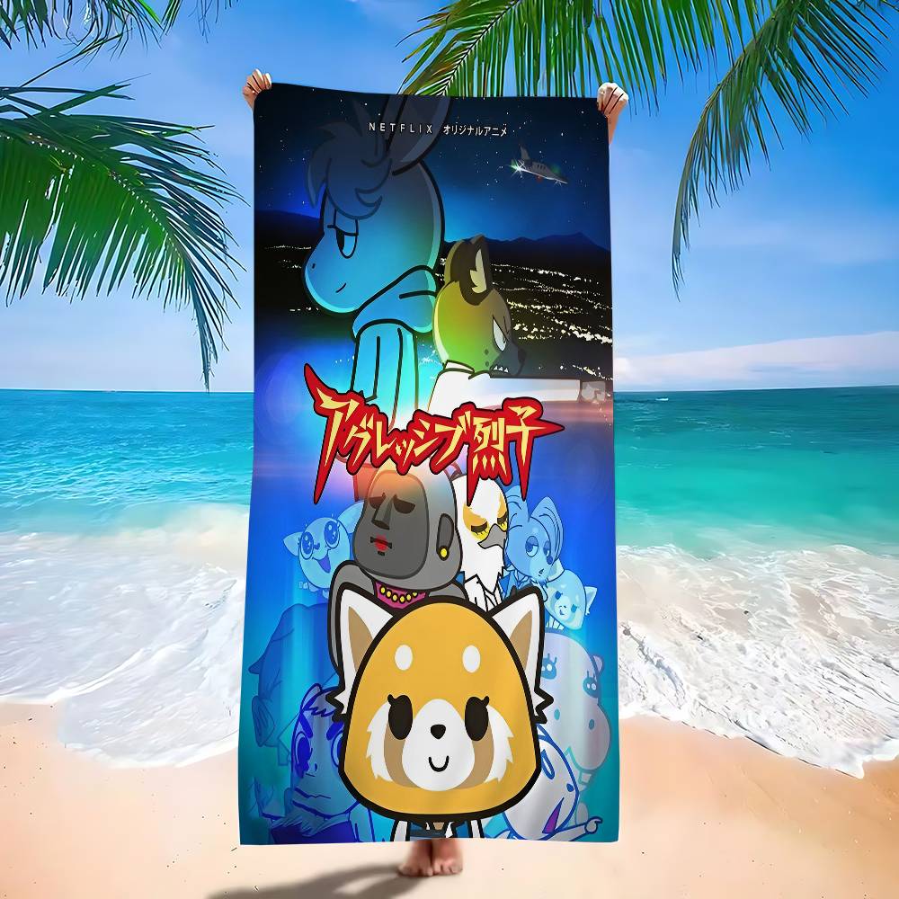 Aggretsuko Anime-Rock Beach Towel Colorful Bath Towels for Girl Microfiber Quick Dry Sand Free Beach Yoga Spa Gym Pool