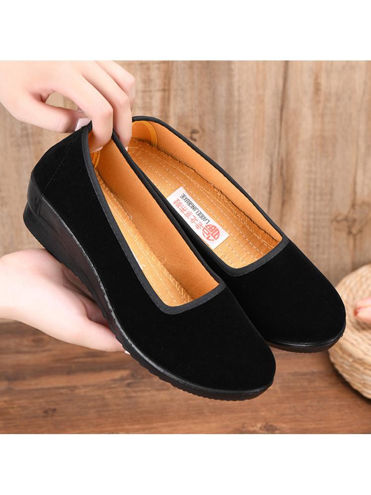 

Тканевая обувь, танкетка, большой размер, туфли для танцев со средней ремешком, гостиничная обувь, этикет, черная тканевая обувь 34