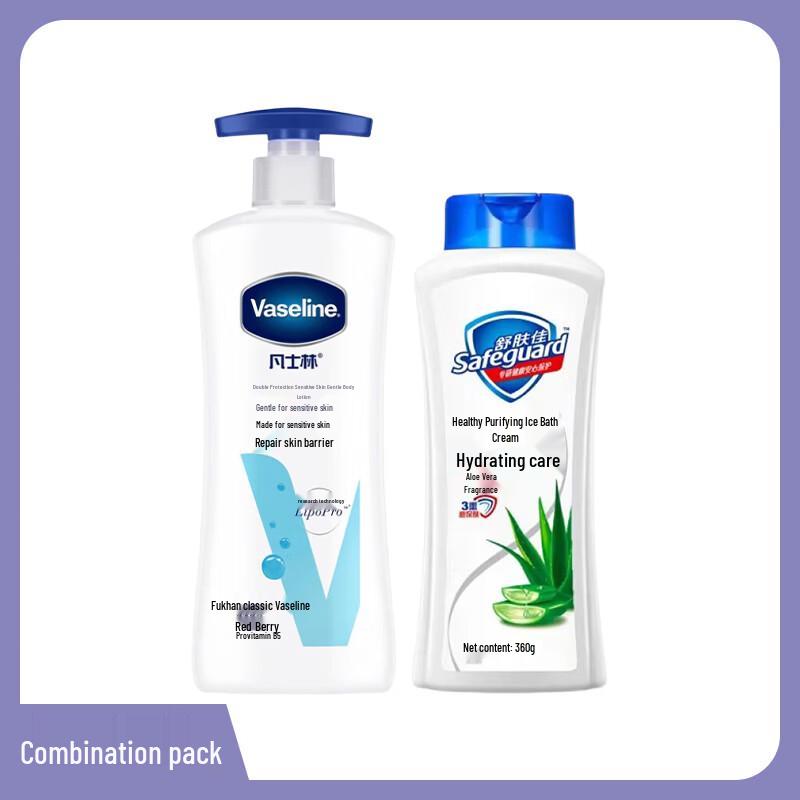 Safeguard Aloe Vera Shower Gel 360g + Vaseline Gentle Body Lotion 400ml Combo