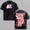 Bocchi der Fels! Kessoku Band Anime Gewaschenes T-Shirt, Unisex Locker Streetwear Baumwolle Übergroßes Grafik-T-Shirt für Männer Frauen, Retro Manga Ästhetik Oberteile