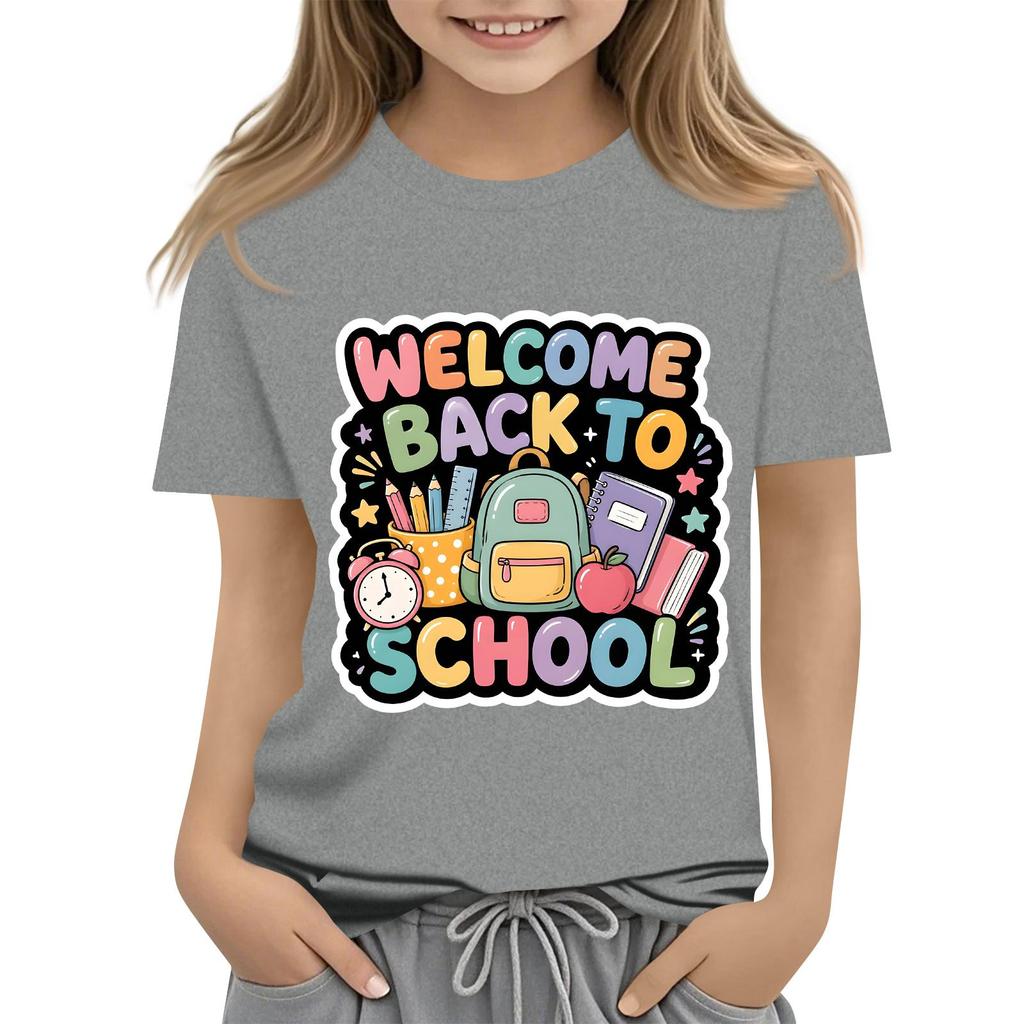 Children's Casual and Fashionable Round-Neck Printed Short-Sleeve Top for Back-to-School