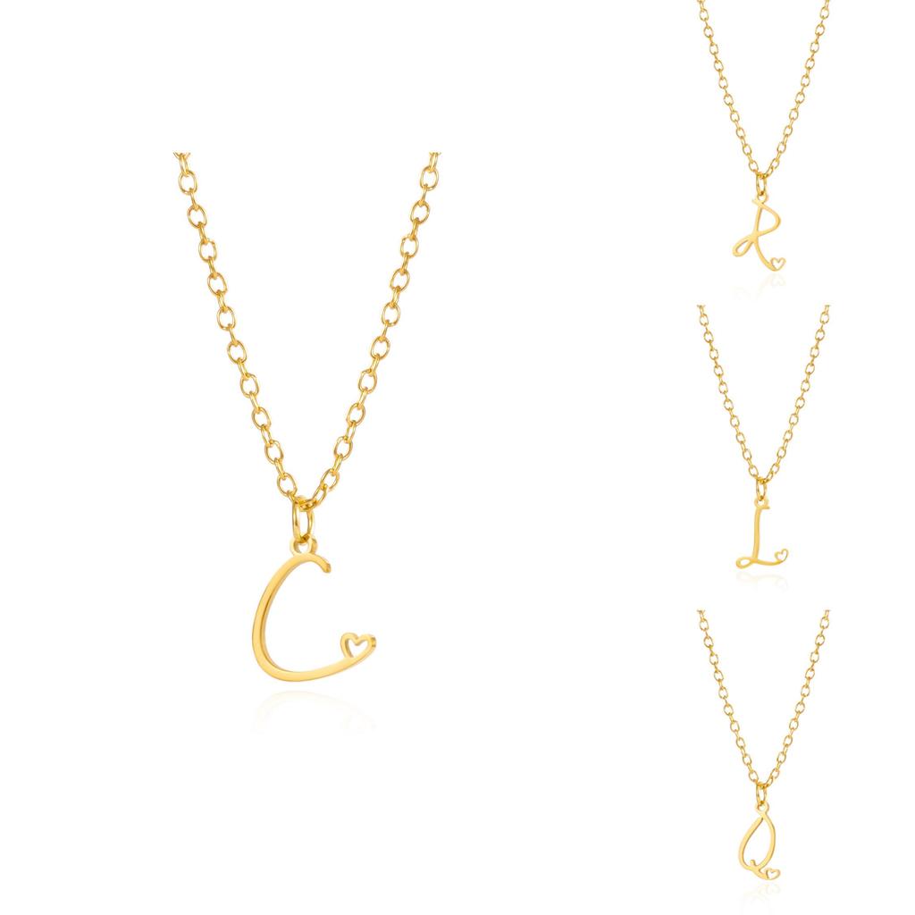 Stainless Steel Gold Heart Letter Pendant Necklace For Women Fashion Jewelry