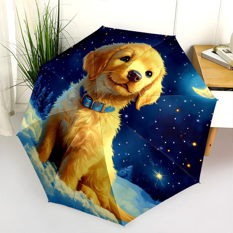 Dog with the Moon  pattern, automatic folding umbrella, portable and foldable design, 8 ribs, a Christmas or birthday gift.