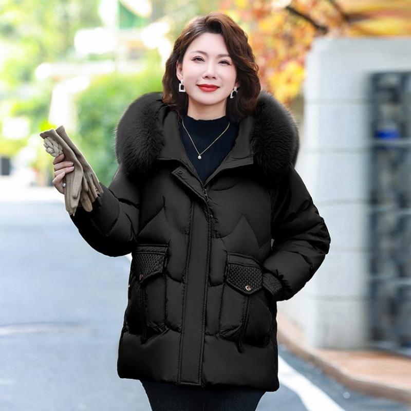 

Мама пуховик зимняя одежда новая средней длины средняя и пожилая зима свободный меховой воротник утолщенная теплая куртка женская M [Recommended 110-67.5kg] чёрный