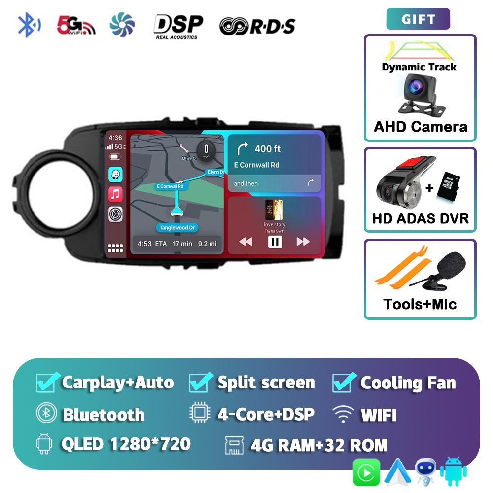 Android 14 Carplay Auto Car Radio For Toyota Yaris 2012 2013 2014 2015 2016 2017 GPS Multimedia Player Stereo WIFI+4G Video DSP