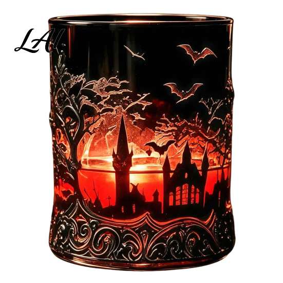 Dark Fantasy Wine Container 1200ML Halloween Bat Castle Whiskey Bottle 320ML Vintage Gothic Glass Bottle Cup Decorative Liquor Decanter Flask