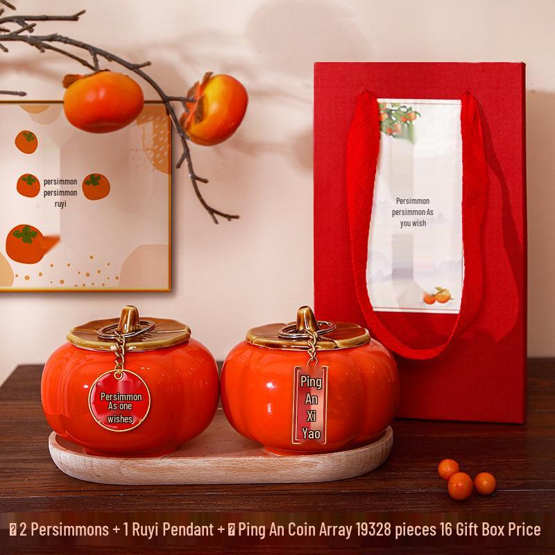 Ruyi Persimmon Ceramic Tea Can: Sealed Canister for Tea, Home Decor & Wedding Souvenir