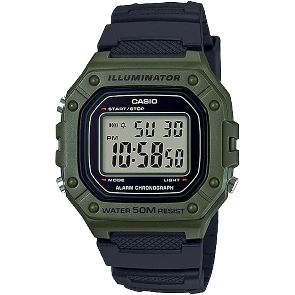 Casio Standard Digital W-218H-3A Watch Unisex Khaki Black Water Resistant