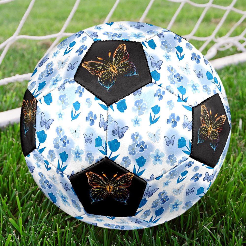 1PC Blue Floral Butterfly Flame Artwork Soccer Ball Size 5 Football Machine Sewn Indoor/Outdoor Universal Football Gift W69