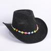 Popular European and American Classic Western Denim Straw Hat, Men's and Women's Fashion Outdoor Sunscreen Sequined Straw Hat