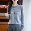 Women's Round Neck 100% Pure Wool Cardigan - Heart Design, Autumn/Winter Knit Outerwear Sweater