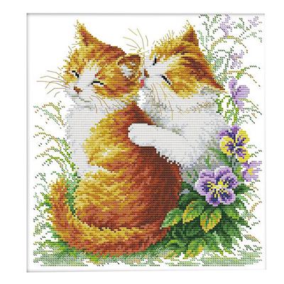 Kit per principianti punto croce stampato fai da te Gatti che si baciano prestampato 11CT