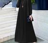 Women's Elegant Black Ice Silk Long Sleeve Pleated Dress