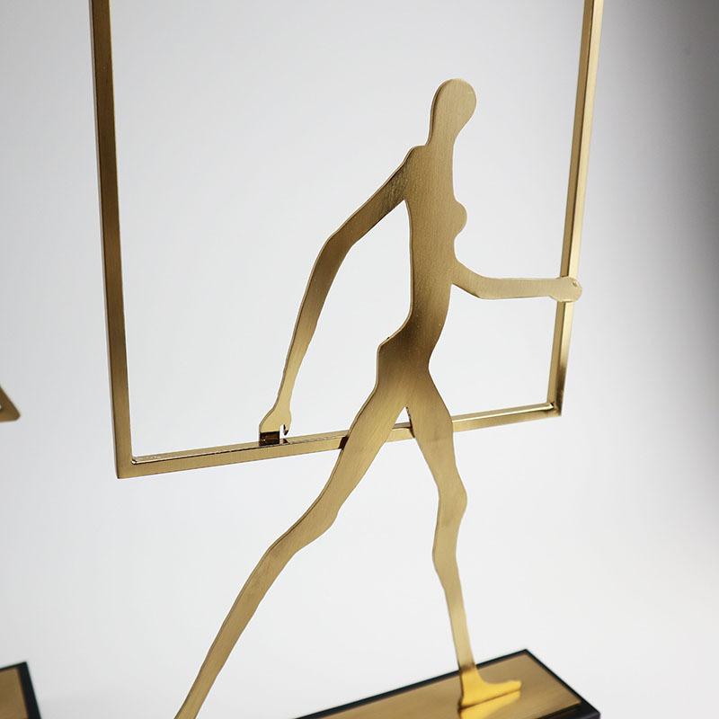 Metal Figure Sculpture Abstract Geometric Border Walking Figure Hollowed-out Metal Figurine Home Decoration Accessories