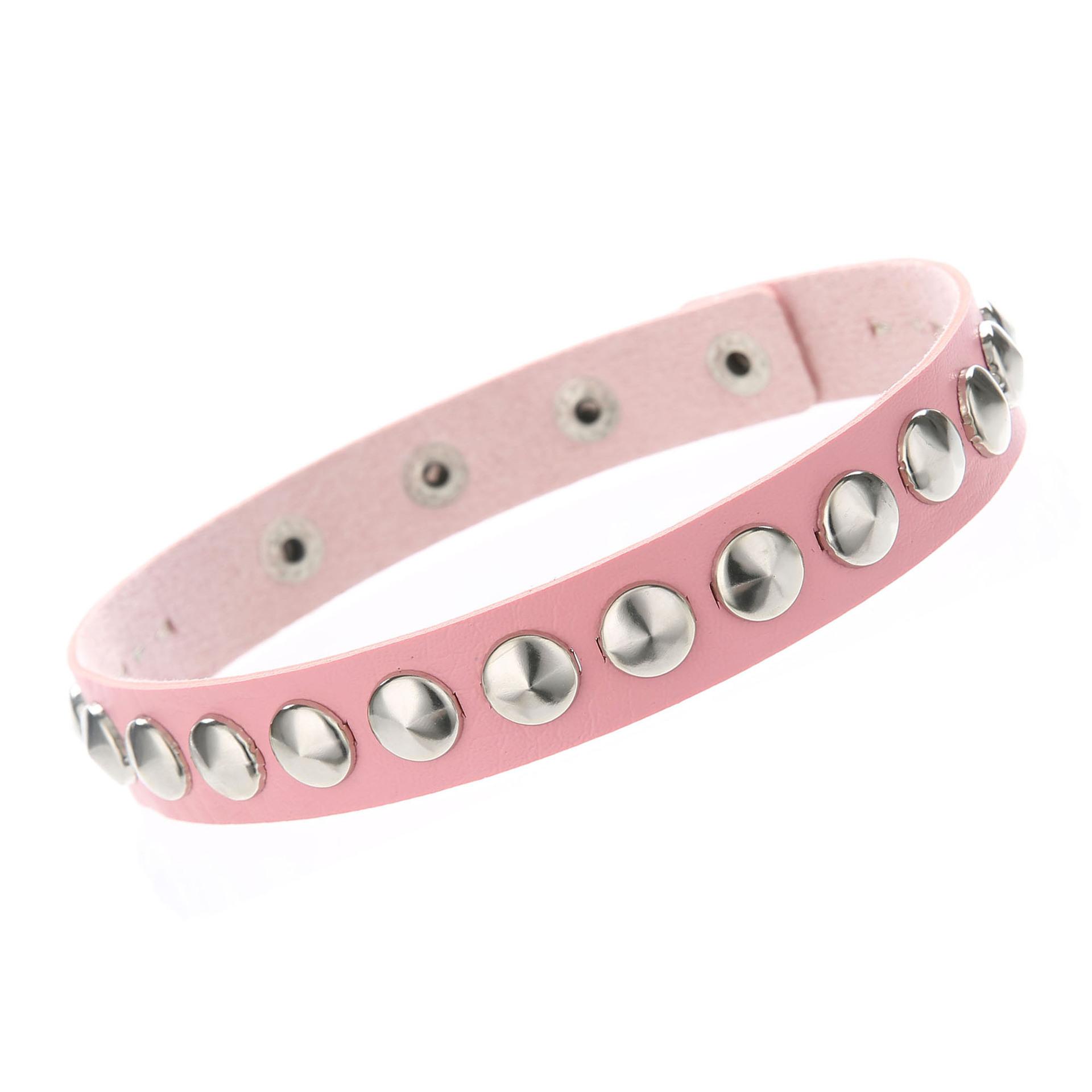 DIEZI Goth Punk PU Leather Round Rivet Choker Necklace Women Vintage Harajuku Gothic Collar Statement Necklace Men Jewelry розовый