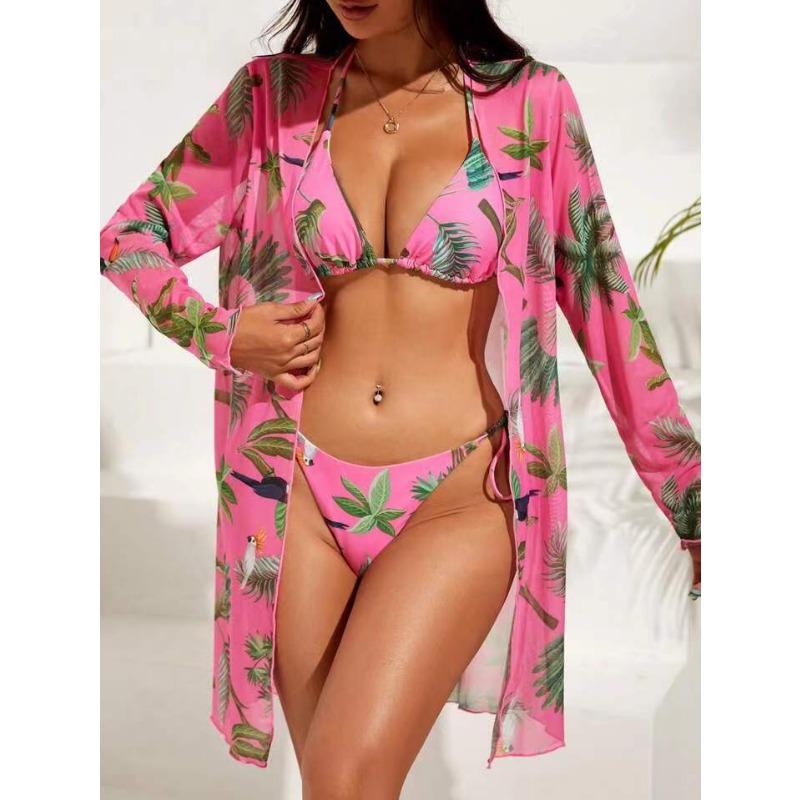 Bikini Muse Split Three-piece Digital Printing Long Sleeve Outer Coat XQ2409 High Elasticity