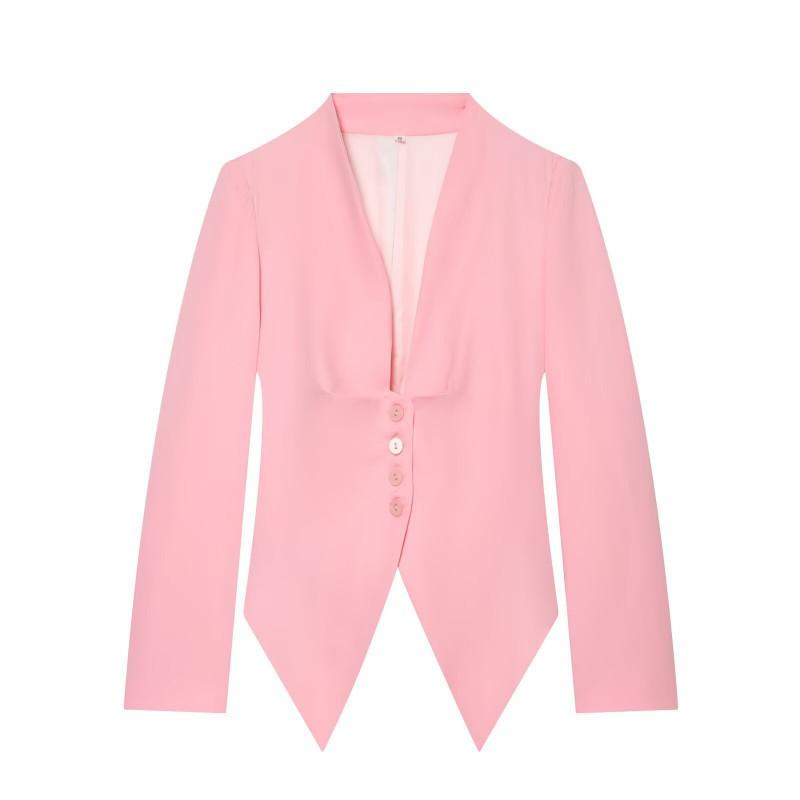 Womens Single-Breasted V-Neck Long Sleeve Blouse Pleated Chest Mid-Length Casual Blazer 2026 Fall