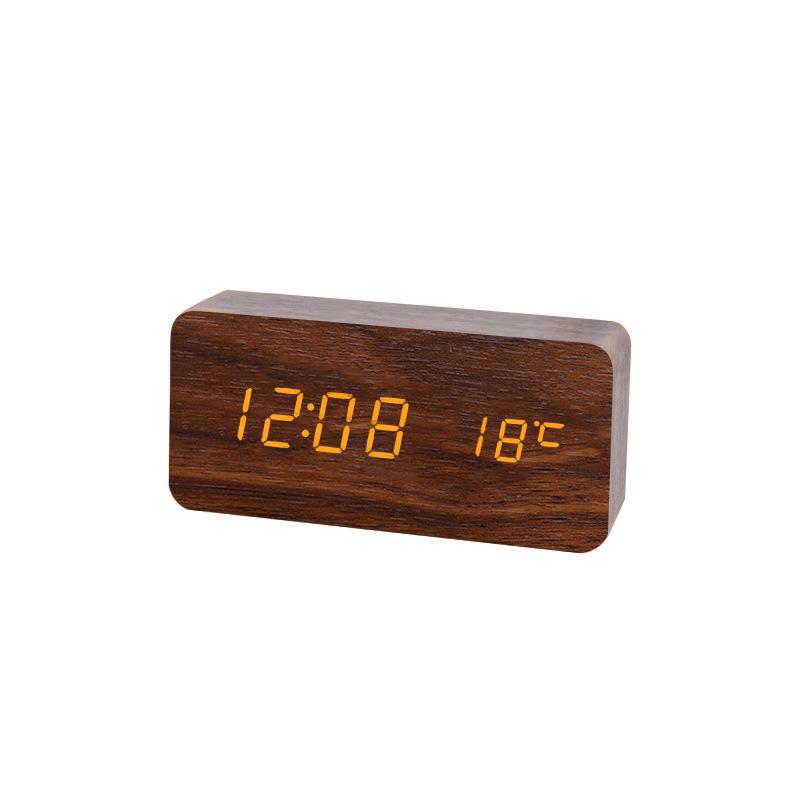 Wooden Sound-Control Luminous LED Alarm Clock with Silent Mode & Temperature Display
