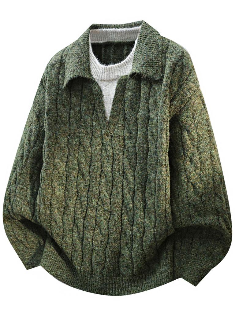Men's French Retro Cable Knit Sweater - Autumn/Winter Two-Piece, Loose Lapel Style