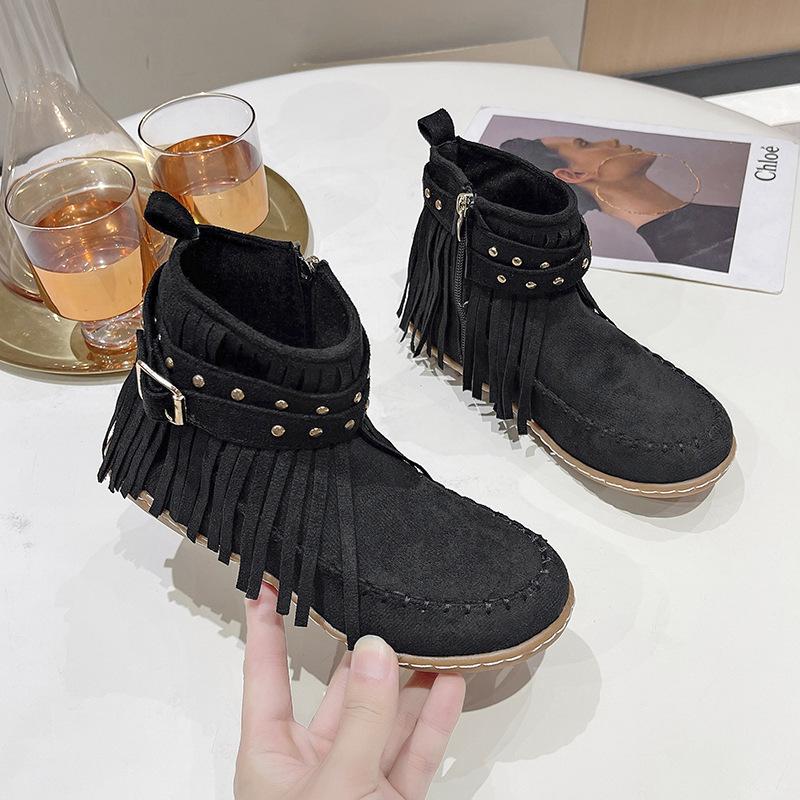 Retro Fringed Flat Boots