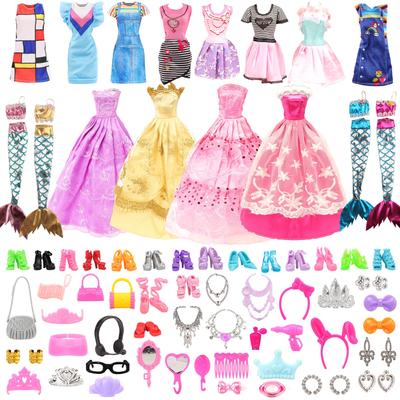 Barwawa 30cm Doll Clothes 62 Sets 4 Random Dresses 4 Dresses 4 Mermaid Dresses 10 Shoes 40 Accessories Suitable for Scale Dolls Day Gift - = +