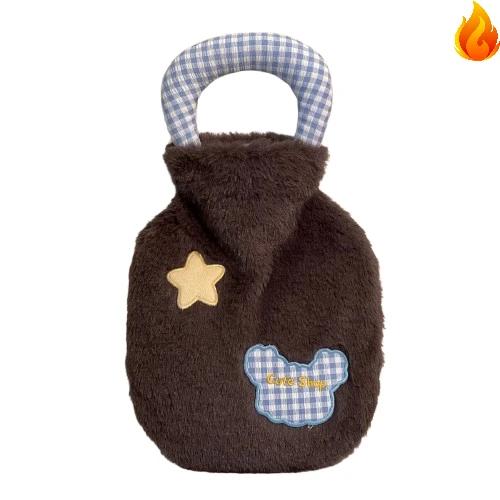 Simple Plaid Stitching Portable Cute Plush Water Warmer Hot Water Bottle Comfortable Soft Warm Belly Hands Elastic