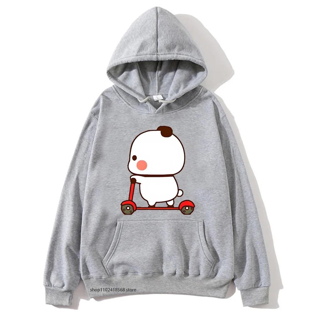 Cute Couple Hoodie Cute Bubu and Dudu Are Playing Scooter Together Sweatshirts Hooded Men's Clothes Women Panda Bear Top