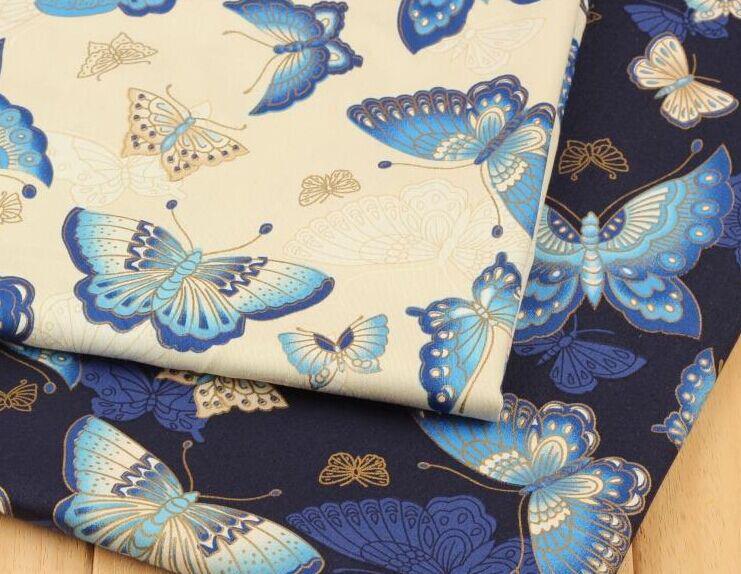Butterfly Gold Stamped Japanese Cotton Fabric for Cheongsam and Hanfu