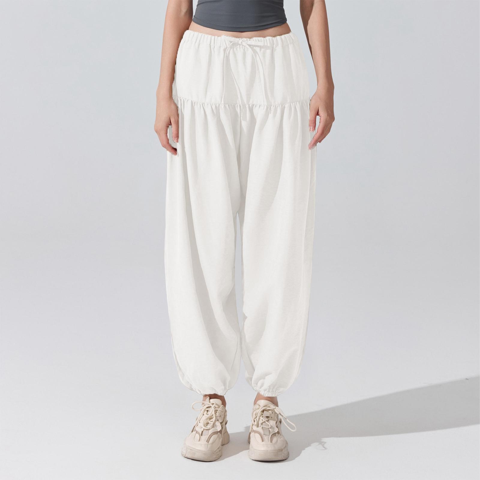 Women s Drawstring Cuffed Wear-Resistant Yoga Athletic Pants XL белый