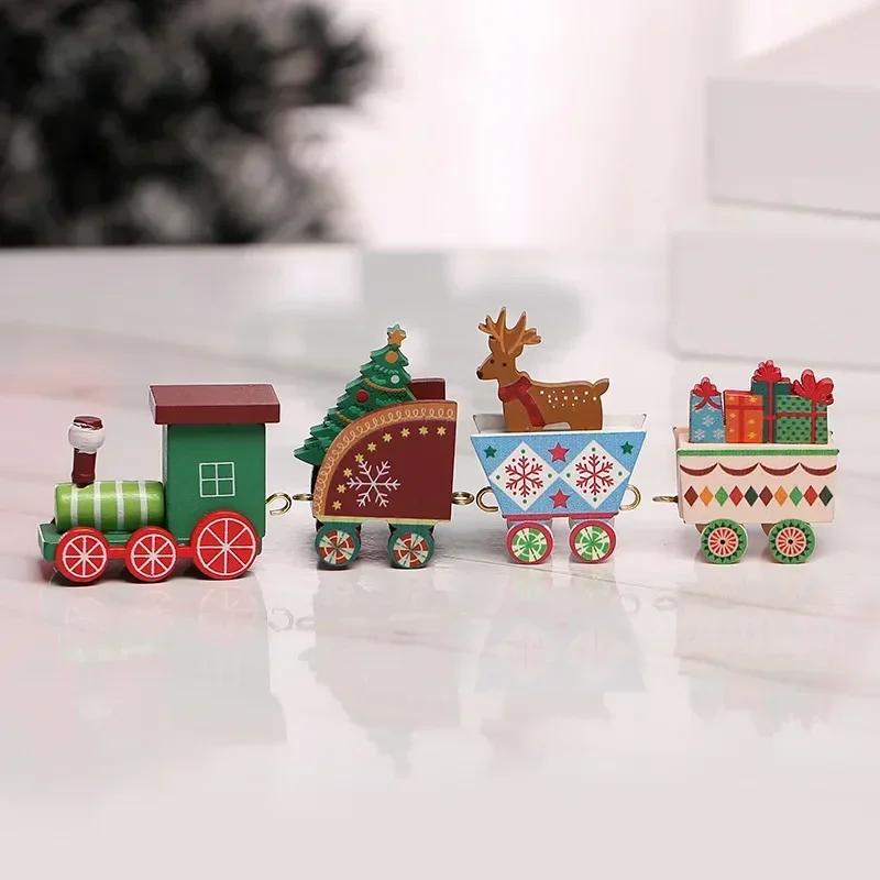 Wooden Mini Train Decor Set Christmas Party Snowman Ornament Plastic or Wooden Tabletop Cake Decoration Props Train Kids Toys