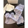 Korean pure lace splicing ice silk pajamas women's summer cool feeling with chest pads, suspenders, trousers, loungewear two-piece set