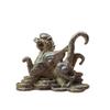 Antique Bronze Curio: Auspicious Flying Sky Pixiu, Wealth Attraction Display Stand for Home or Tea Table.
