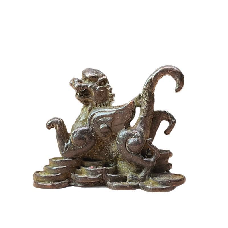 Antique Bronze Curio: Auspicious Flying Sky Pixiu, Wealth Attraction Display Stand for Home or Tea Table.