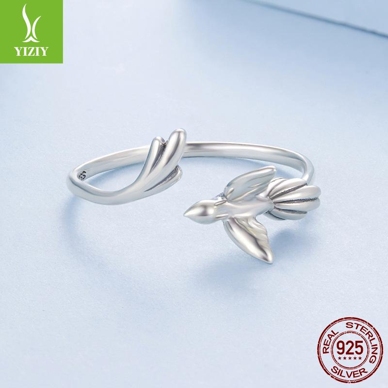 Smart Bird Plain Silver Open Ring Simple Cute Animal S925 Sterling Silver Ring Jewelry