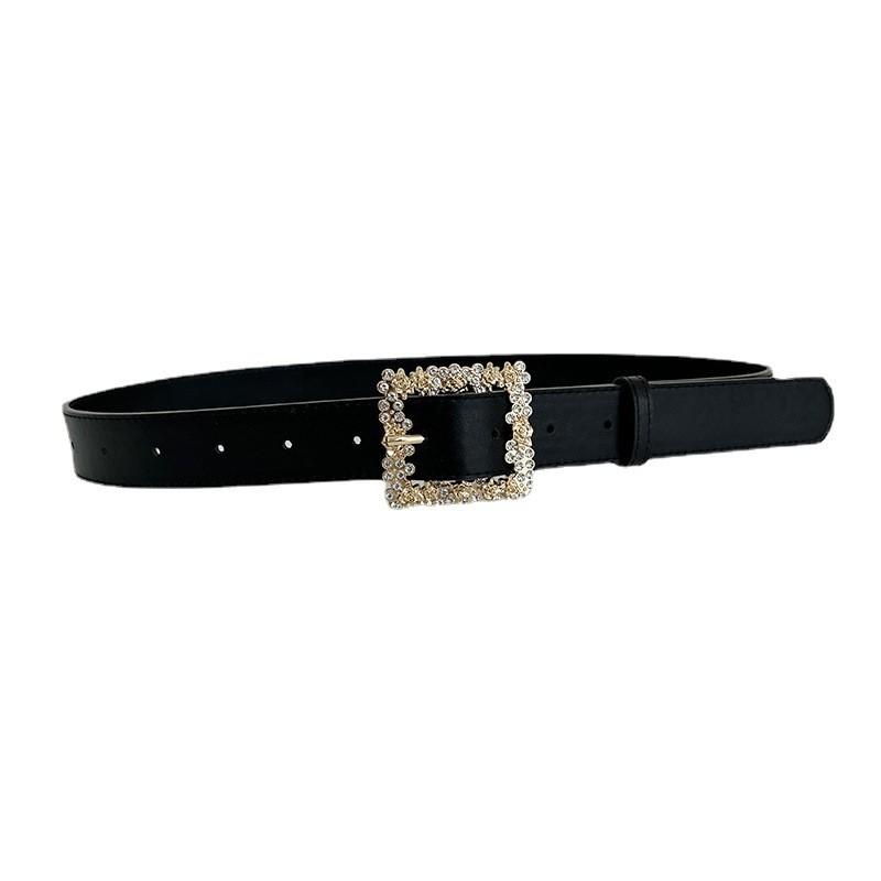 Stylish New Alloy Buckle Women's Belt Perfect For Dresses And Coats With Rhinestone Detailing In Black And Camel Color