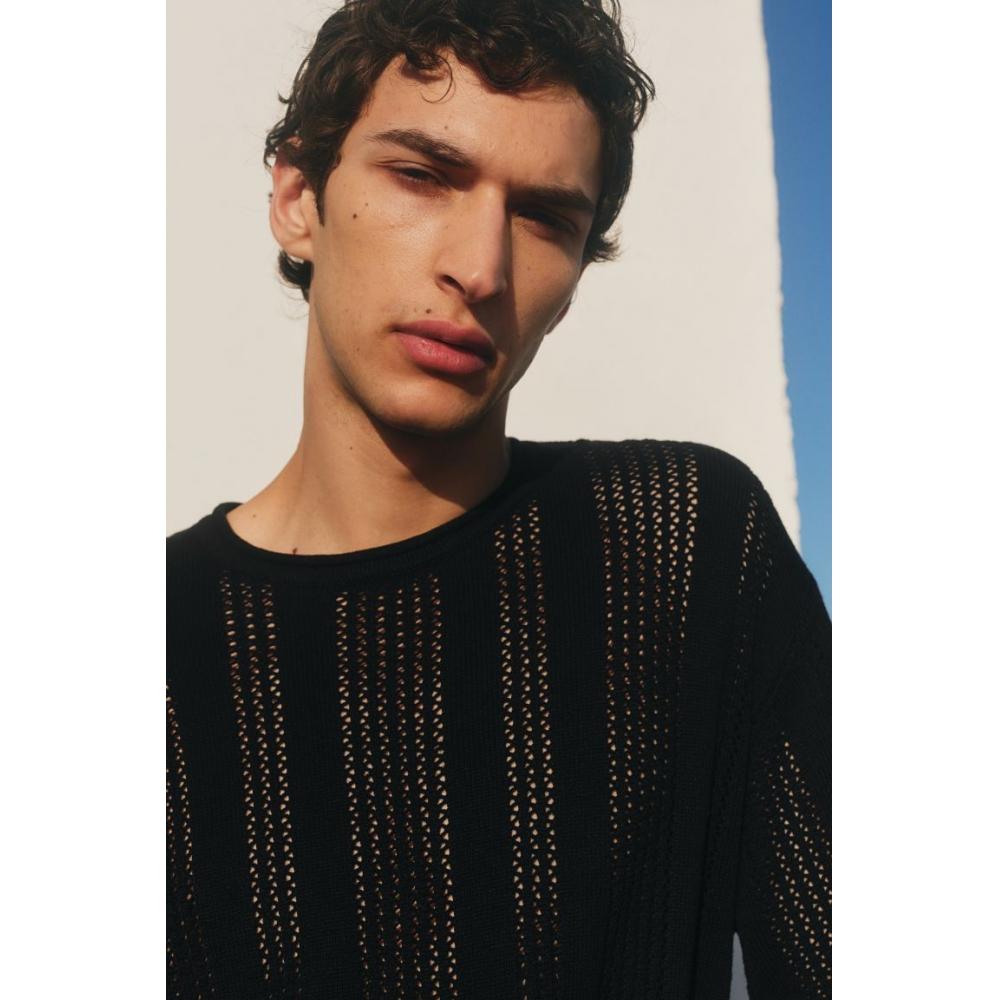 H M Pointel Knit Sweater Regular Fit Black