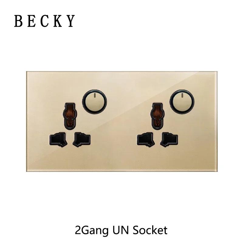 

146 Circular Reset Button Switch Tempered Glass UN Multi Functional 3-hole Socket Combination Office Home Villa Hotel Decoration