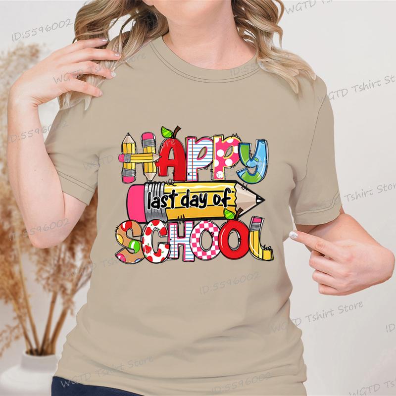 Happy Last Day of School Graphic T Shirts Women Crew Neck Short-sleeved T-shirt Tops Teacher Gift End of School Summer Top Tees