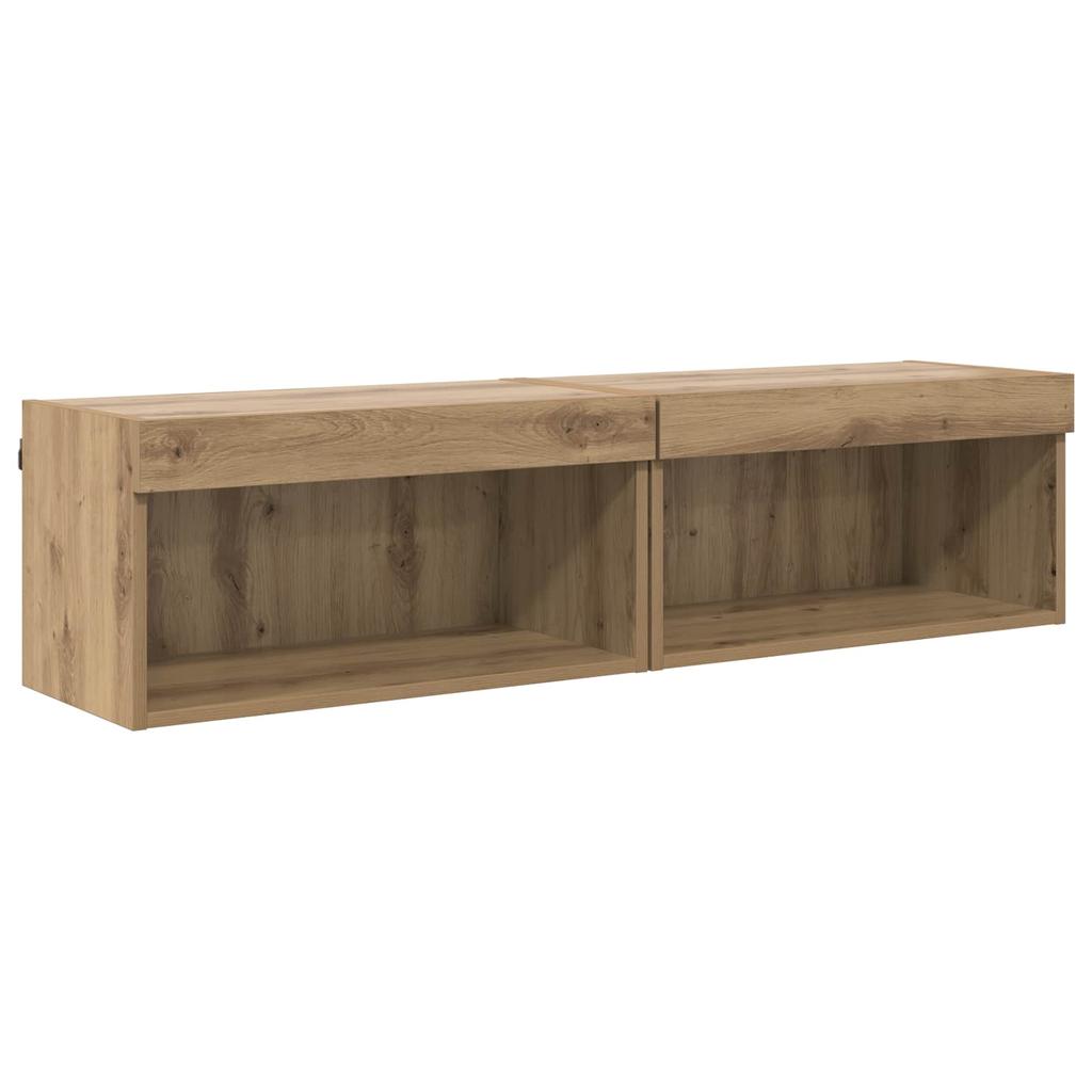TV Wall Shelf Set with LED 6 pcs Artisan Oak Wood Based Material