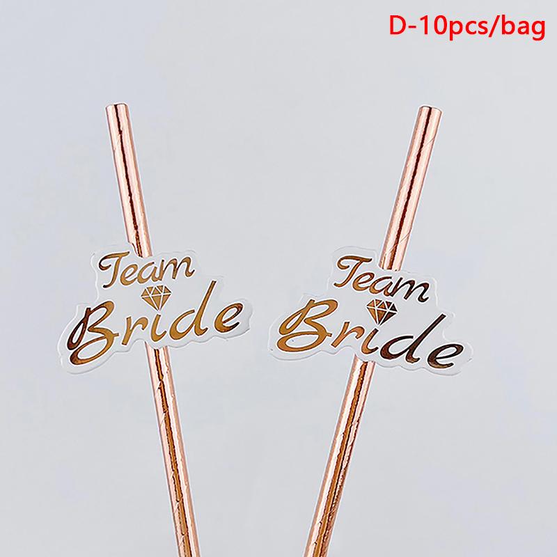 10Pcs Team Bride Rose Gold Straw For Wedding Decoration Drinking Paper Straws Tableware Bachelor Party Bridal Decor