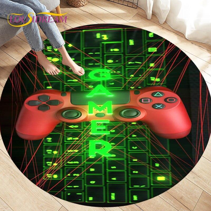 Cartoon Gamer Game Controler Area Koberec,Koberec s kulatým kobercem do obývacího pokoje Ložnice Dekorace,Děti si hrají plazící se protiskluzová podložka na podlahu