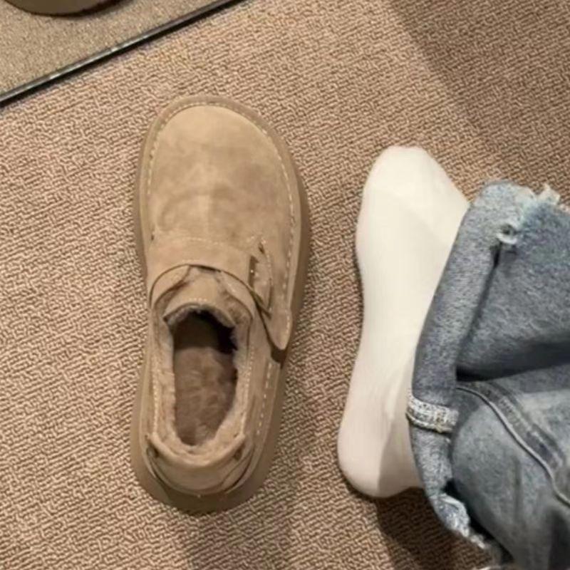 Cotton shoes women's winter velvet outer wear new one-pedal thick-soled heightening big-headed bread shoes snow boots