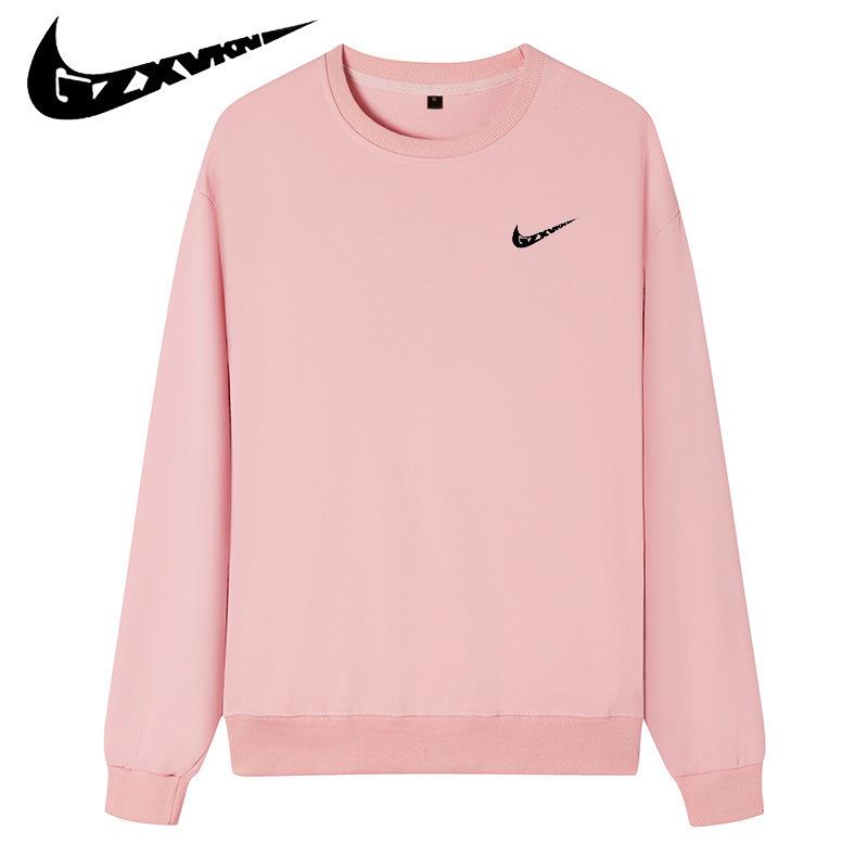 Herenkatoenen sweatshirt met ronde hals: Lente/Herfst Losse Pasvorm, Grote Maten, Effen Kleur, Sportkleding voor Koppels, T-shirt Jas met Lange Mouwen en Logo.