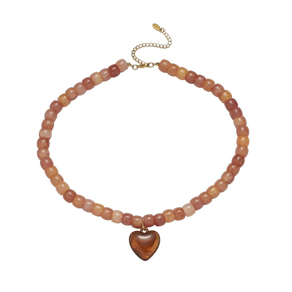 Popular Glazed Bead Heart-shaped Beaded Necklace, Sweet Temperament, High-end Clavicle Chain, Fashionable Versatile Jewelry for Women