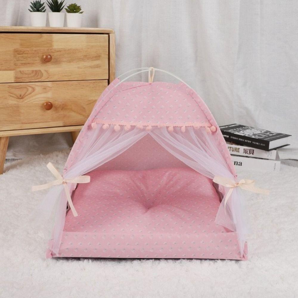 

Cute Pet Tent House Comfortable Dog Basket Beds Ventilate Princess Cat Bed Kennel S-Style 1